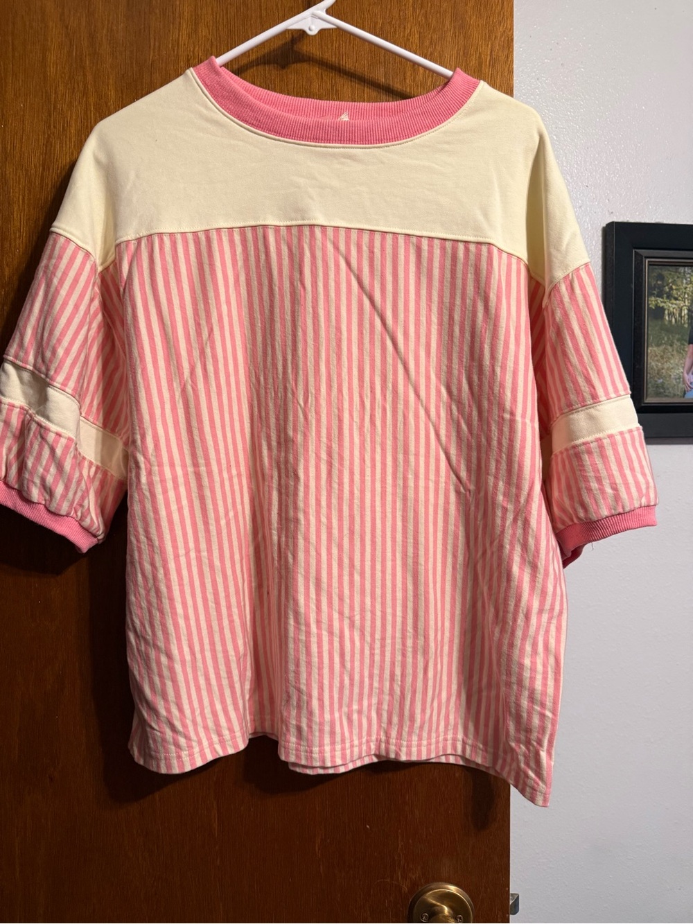 Fantastic Fawn Pink and Cream Striped Short Sleeve Top